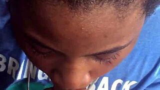 suckin my dick in the rain with black ebony teen 18+ blowjob action