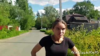 Skinny teen Evelina Darling acts cocky by flashing small tits in public and sucking dick in risky outdoor spots