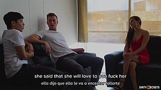 Foreign friend licks and fucks my stepmom in bedroom with cumshot on face