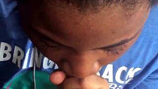 suckin my dick in the rain with black ebony teen 18+ blowjob action