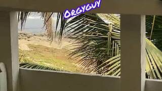 pussy flash at beach resort by outdoor housewife