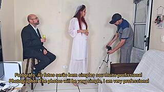 Bride gets fucked during photo session by her photographer. Meanwhile, husband waits just outside the door.
