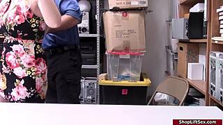 that teen shoplifter blonde gives the officer a deepthroat blowjob at work