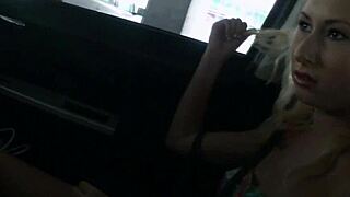 Hey, pulled over for hitching blonde who teases in car