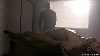 Lawyer ties slim brunette for whipping in bizarre bondage!