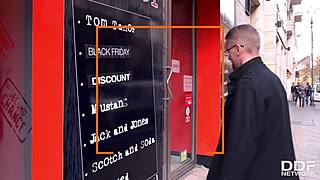 salesgirl seals blow out deal by giving deep blowjob and getting fucked in ass to mouth on black friday