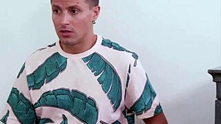 Horny blonde milf gives blowjob to stepson in bed until he cums in amateur pov sex