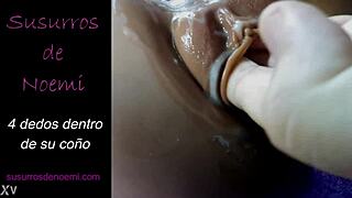 Specific Fingering Action with Four Digits Deep Inside Her Wet Pussy Until Orgasm