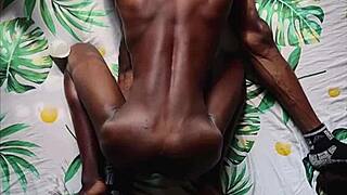 Black naked slut takes big cock in homemade anal assfucking for intense orgasm on webcam