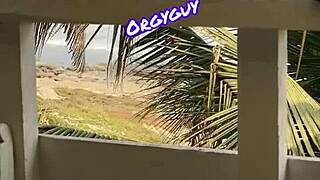 pussy flash at beach resort by outdoor housewife