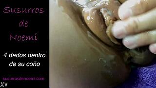 Specific Fingering Action with Four Digits Deep Inside Her Wet Pussy Until Orgasm