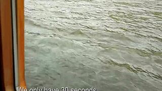 Euro blonde babe flashes big natural tits in public pickup before riding in amateur cowgirl POV