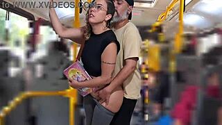 Slutty student takes cumshot on bus in public