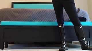 Boot Slut Gets Mega Cum Load!