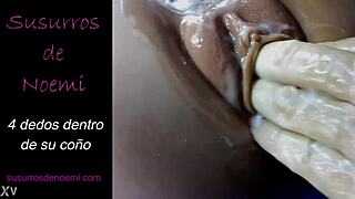 Specific Fingering Action with Four Digits Deep Inside Her Wet Pussy Until Orgasm