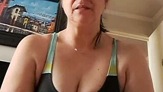 Stepmom with big natural tits and fat bbw body teases stepson in homemade solo glamour lingerie roleplay until he cums.