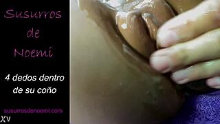 Specific Fingering Action with Four Digits Deep Inside Her Wet Pussy Until Orgasm