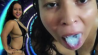 Milf traga semen del cornudo que no puede follarme, me masturbo chupo su polla pequeña 18+ y trago todo