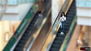Public pee in jeans at shopping mall