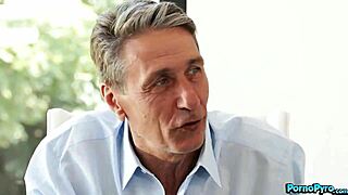 ebony intern noemie bilas takes on double penetration from big white cocks in office group session