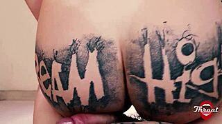 Brunette pawg with hairy pussy gives deepthroat blowjob in pov