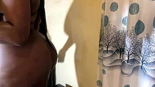 Look at this thick ebony with big boobs and huge ass riding that dildo in lingerie!