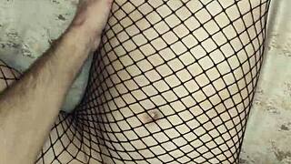 Anal with wife in fishnet stockings. Close up homemade pov couple action.