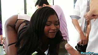 ebony intern noemie bilas takes on double penetration from big white cocks in office group session