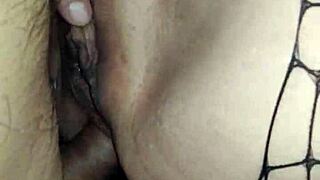 Anal with wife in fishnet stockings. Close up homemade pov couple action.