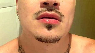 Horny muscular guy takes steamy shower alone.