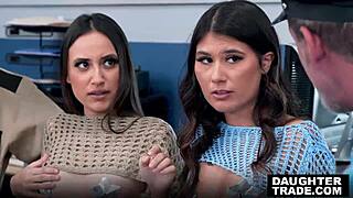 Stepdaughters charlotte mae and lola aiko got punished with deepthroat and hardcore fucking on sofa