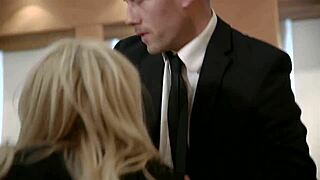 In the office, a glamour european babe cheats with huge cumshot facial after teasing blowjob and wet quickie fucking. Slut gets cum covered at work.