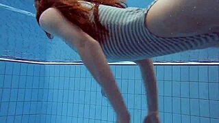 Sexy russian teen 18+ libuse shows petite 18+ small tits in underwater pool scene with blonde babe friend
