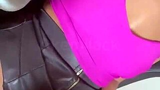 latina in lingerie shows natural tits outdoor. public flashing of amateurs