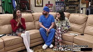 Freshman Solana Experiences Mandatory Close Up Shaved Pussy Hitachi Vibrator Orgasm