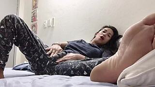 hot shemale anairb SHOOTS big cumshot in solo masturbation session