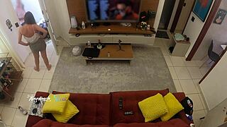 hot wife thay ksada gets recognized by delivery man and lets him suck her big natural tits on sofa in public tease