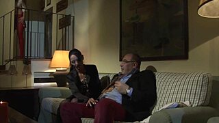 Brunette Gives Old Man Blowjob Then Masturbates Watching Him Fuck Woman