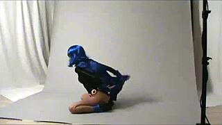 Check out this amateur Raven cosplay girl flashing her costume outdoors in public