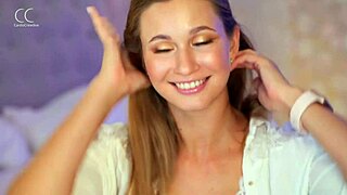 stella cardo starts sucking on a big dildo while her pussy turns wet