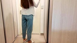 Stepmother aids stepson in swift cum release into her panties before heading to work