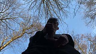 Dominating Outdoor Scene with Cute European Twink Handjob on 9 Inches Cock