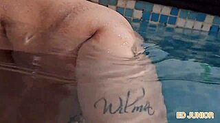 Brazilian brunette pornstar with big tits gives deepthroat blowjob. She gets pov face fucking by huge monster cock in pool.