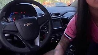 kriok teen caught giving intense blowjob in car during broad daylight outdoors in pov style
