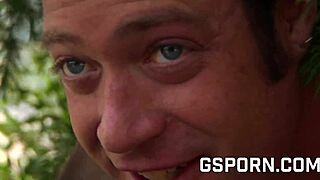 oh man i cant beleive the cuckold is watchin his girlfrien gettin fucked doggystyle in sexy lingerie by that hairy redhead milf with cumshot...