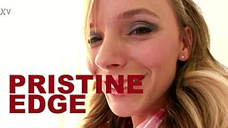 sexy skinny petite girl pristine edge deepthroats huge cock for cum swallow