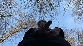 Dominating Outdoor Scene with Cute European Twink Handjob on 9 Inches Cock