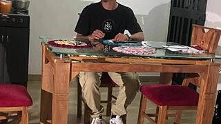 Big ass Colombian milf gets her tight pussy and gaping hole pounded by monster cock in kitchen. Rough riding and deepthroat lead to wet orgasm.