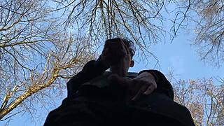 Dominating Outdoor Scene with Cute European Twink Handjob on 9 Inches Cock