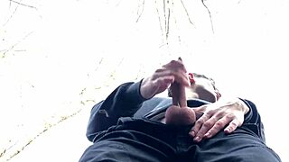 Dominating Outdoor Scene with Cute European Twink Handjob on 9 Inches Cock